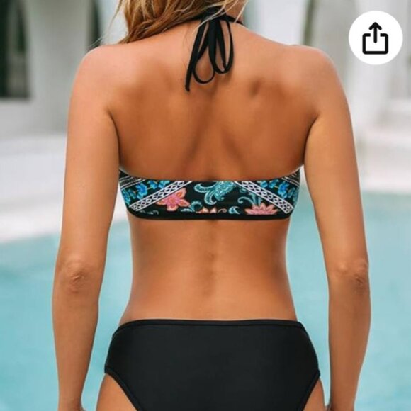 NWT Cupshe High Neck Halter with Ladder Cut-Out Swimsuit Top Size‎ Medium - Picture 3 of 4